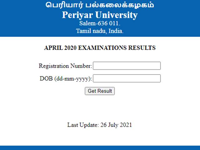 Periyar University UG / PG Programs Result 2021